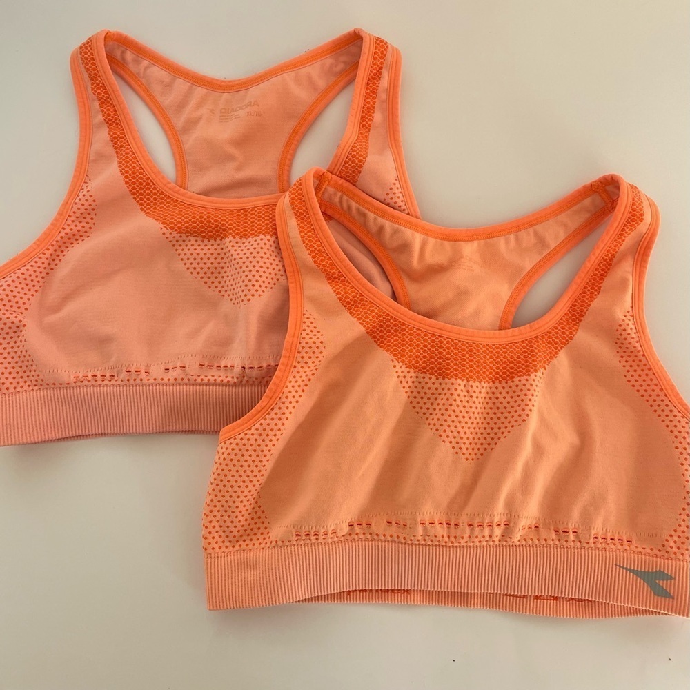 Diadora 2 Pack Bundle Set Racerback Orange Sports Bras Gym Athletic Size XL